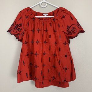 Crown & Ivy Red Eyelet Lace Balloon Sleeves Top Blouse Size Medium